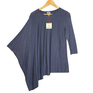 Anne Klein Womens Asymmetric Single Cape Sleeve Poncho Size Small Blue Lagenlook
